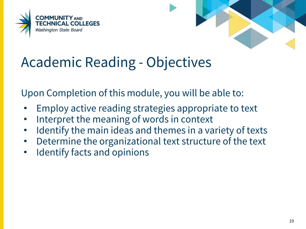academic reading objectives