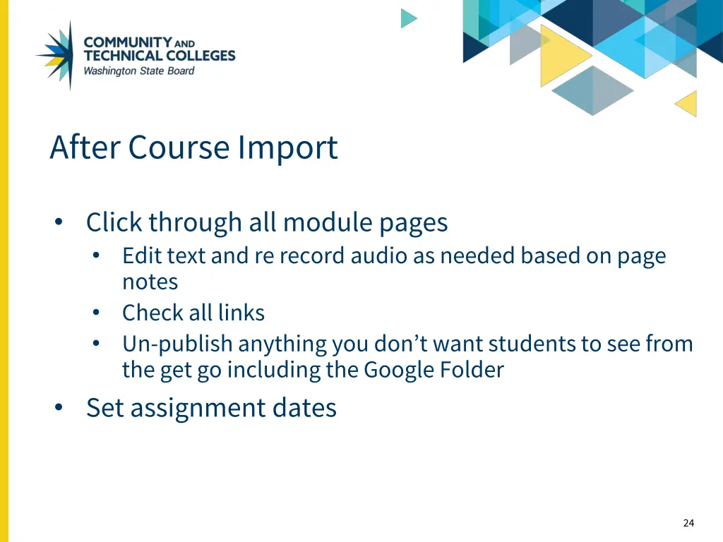 after course import