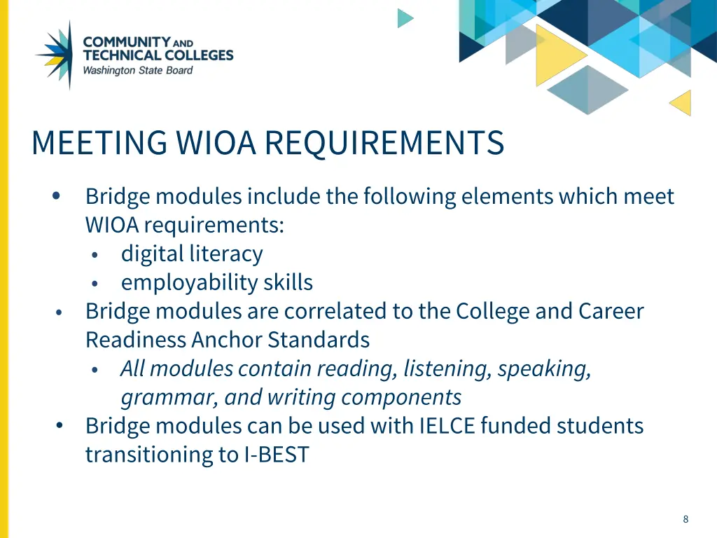meeting wioa requirements bridge modules include