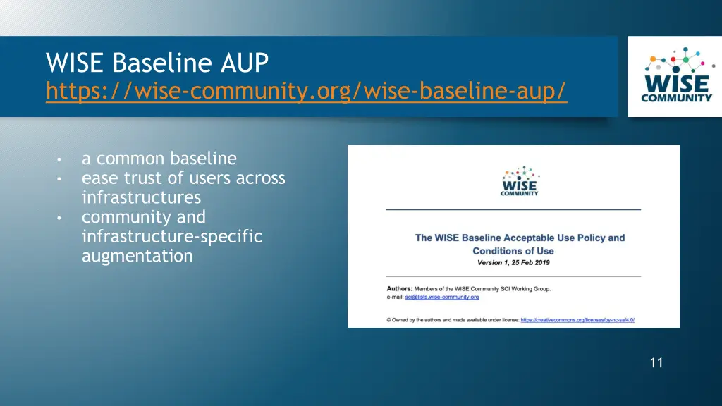 wise baseline aup https wise community org wise