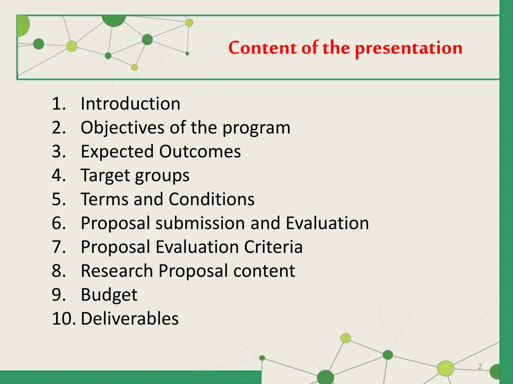 content of the presentation