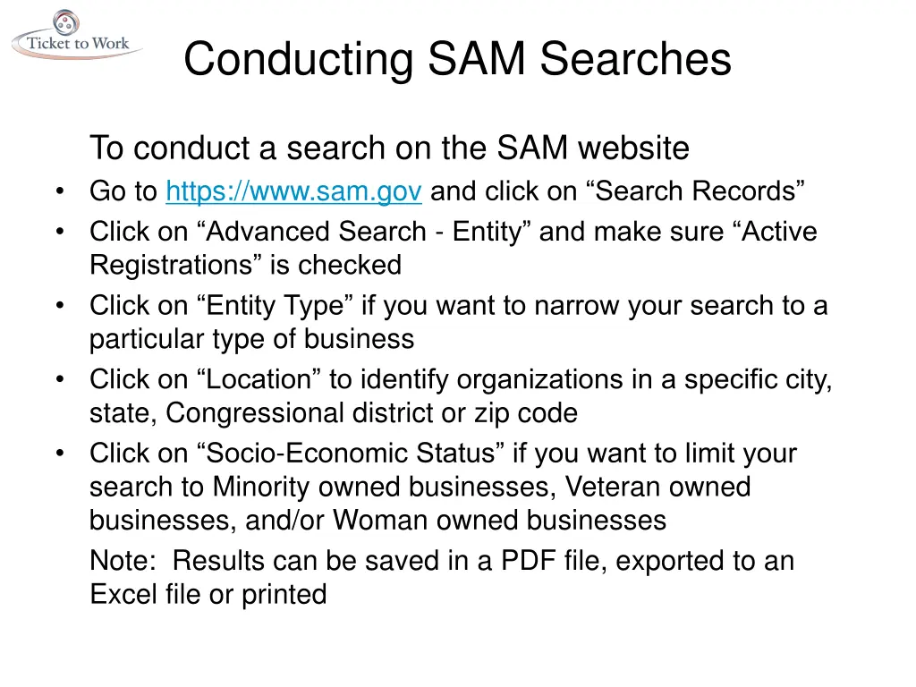 conducting sam searches