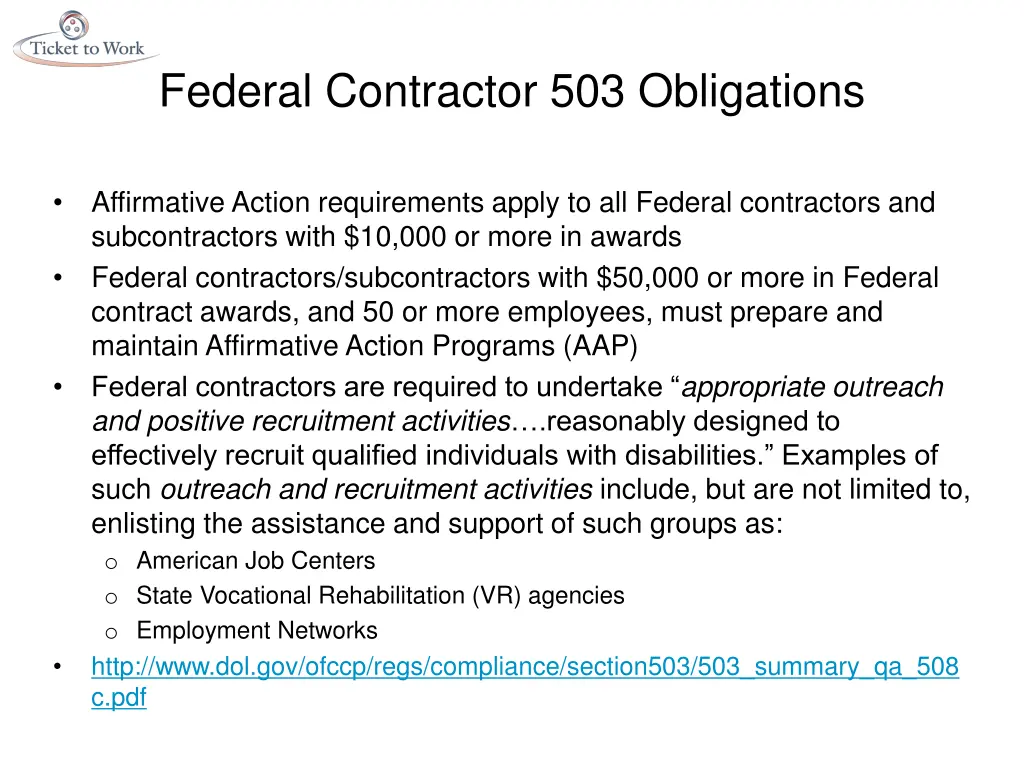 federal contractor 503 obligations