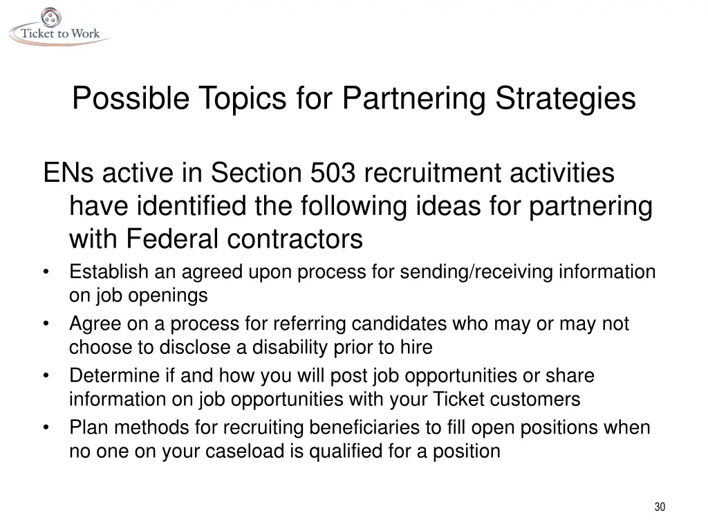 possible topics for partnering strategies
