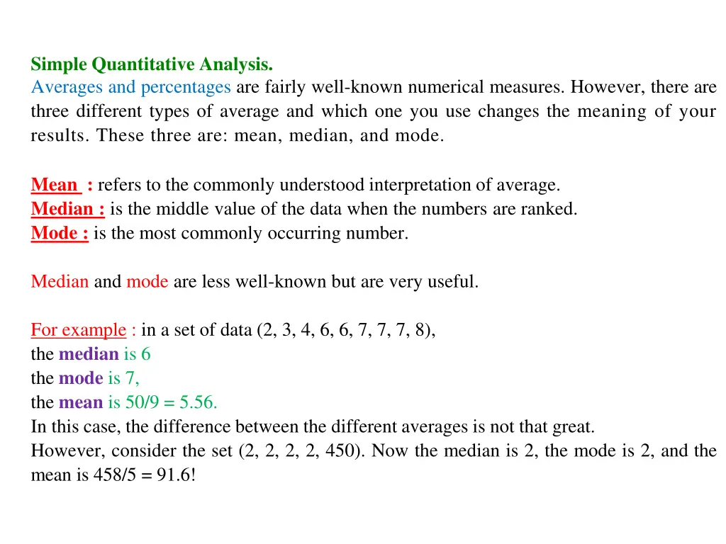 simple quantitative analysis averages