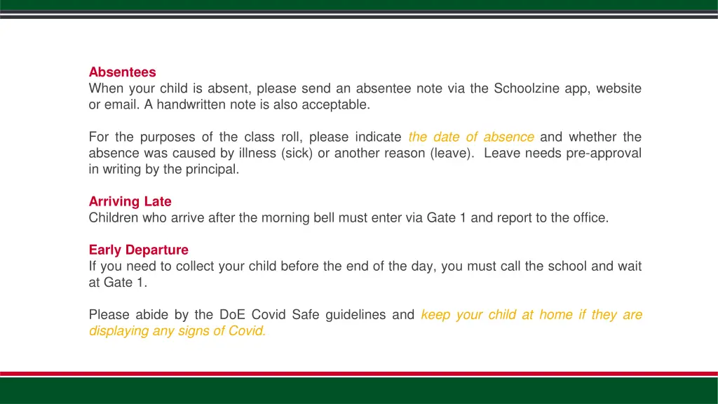absentees when your child is absent please send