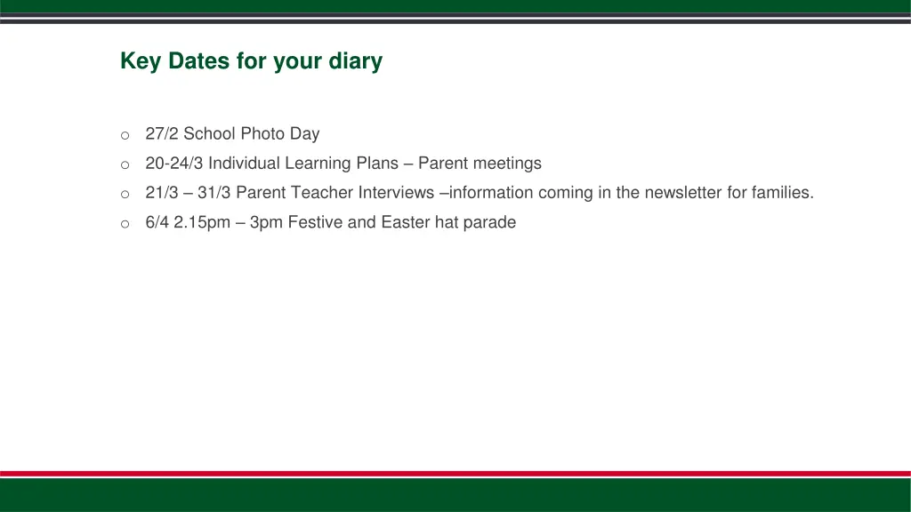 key dates for your diary