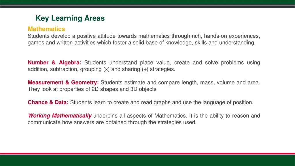 key learning areas mathematics students develop