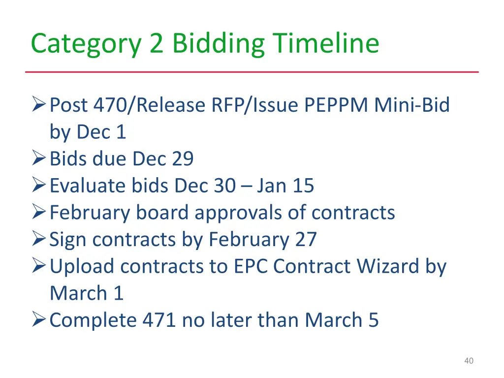 category 2 bidding timeline