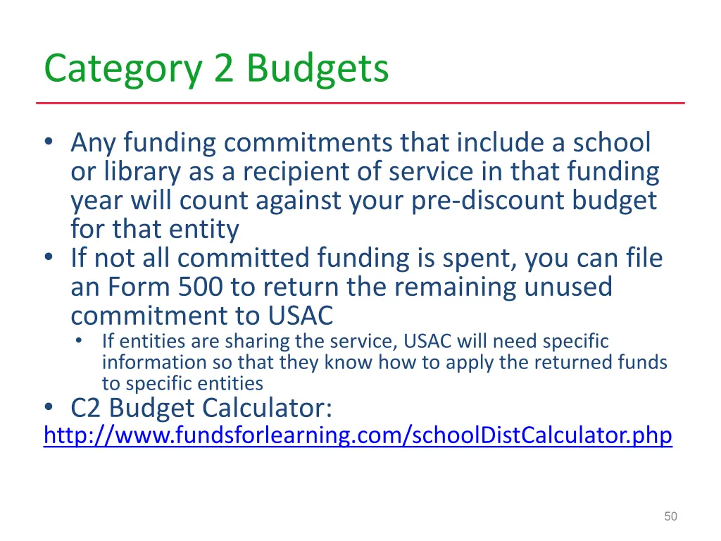 category 2 budgets