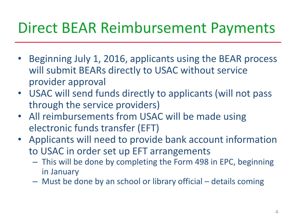 direct bear reimbursement payments