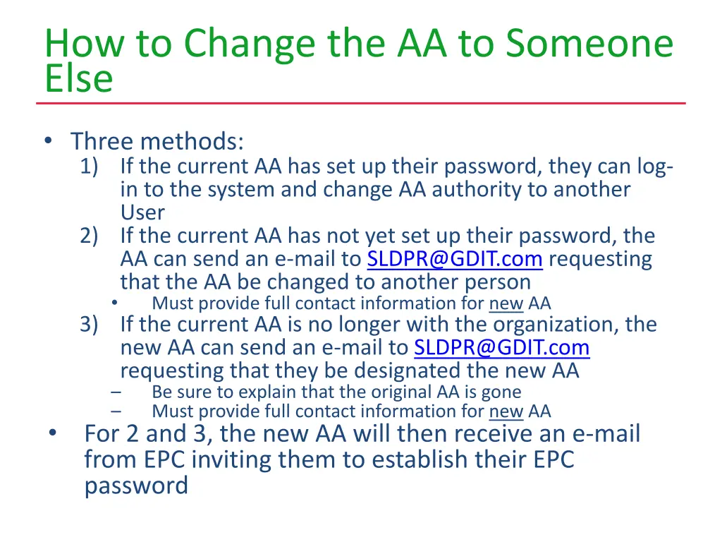 how to change the aa to someone else