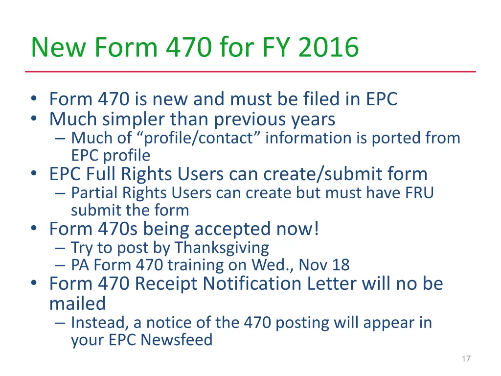 new form 470 for fy 2016