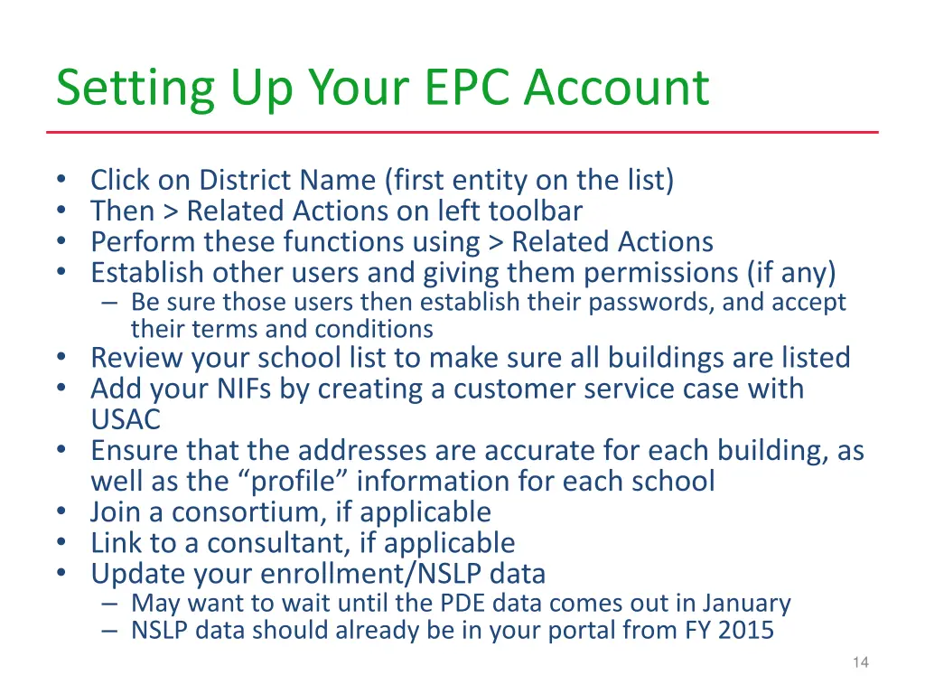setting up your epc account