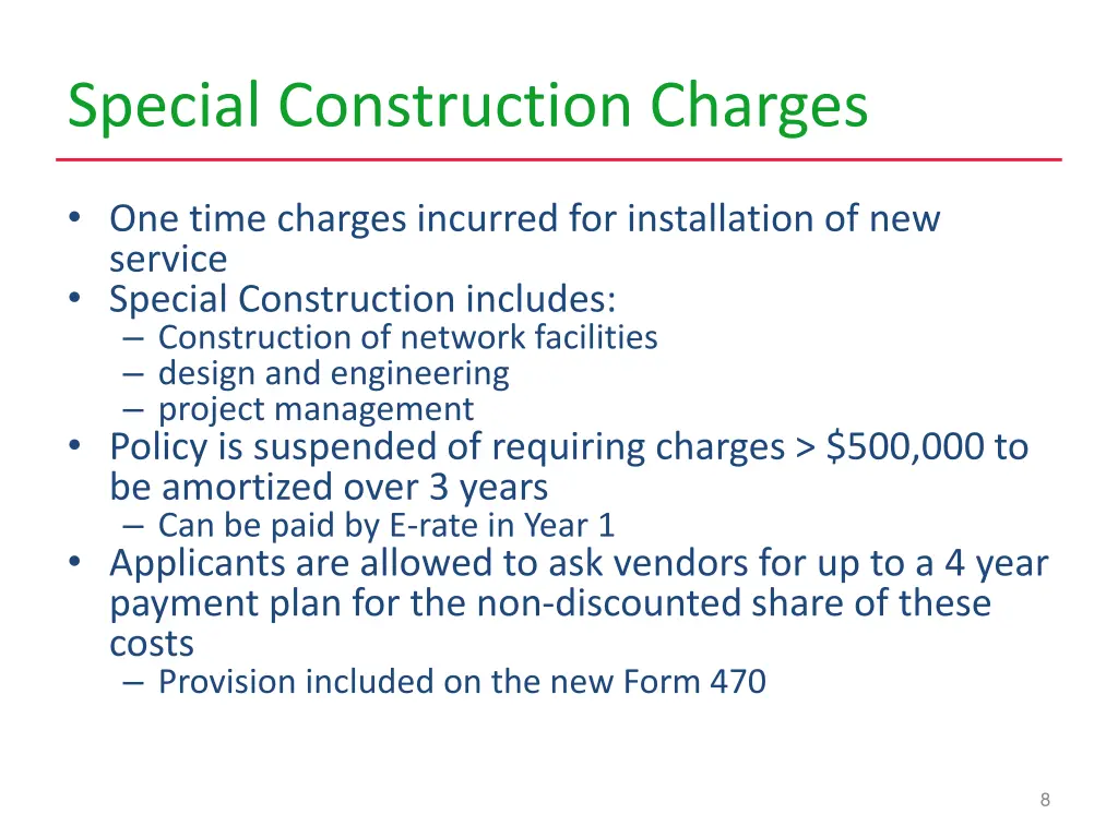 special construction charges