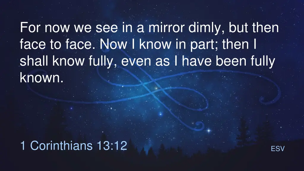 for now we see in a mirror dimly but then face