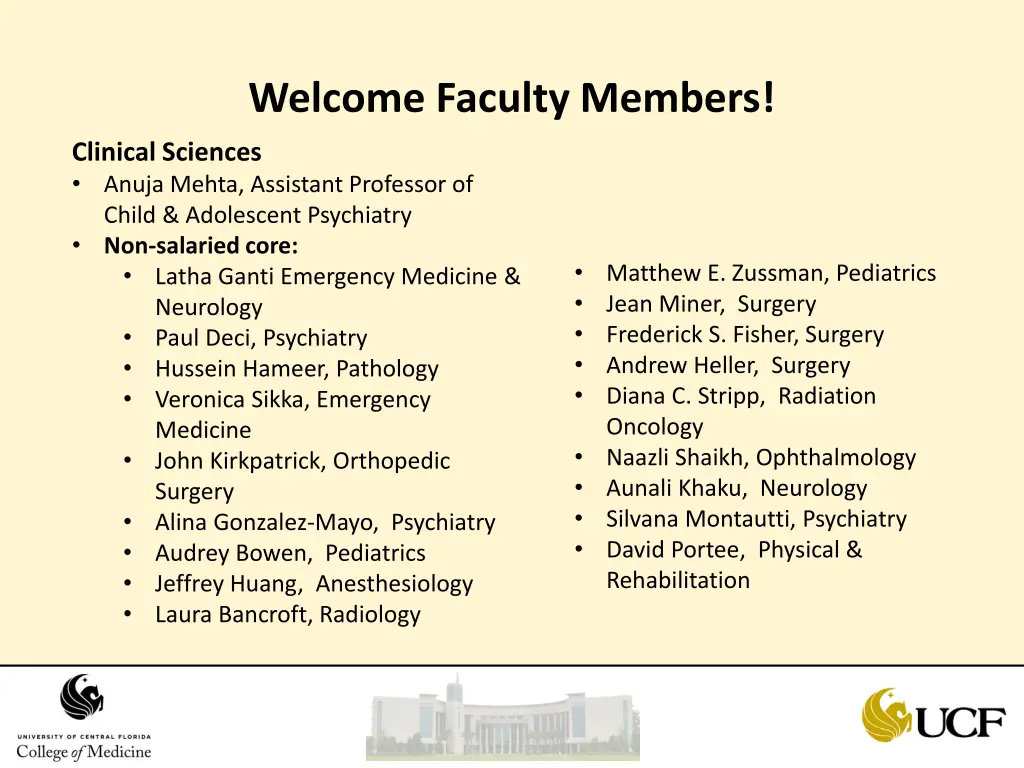 welcome faculty members