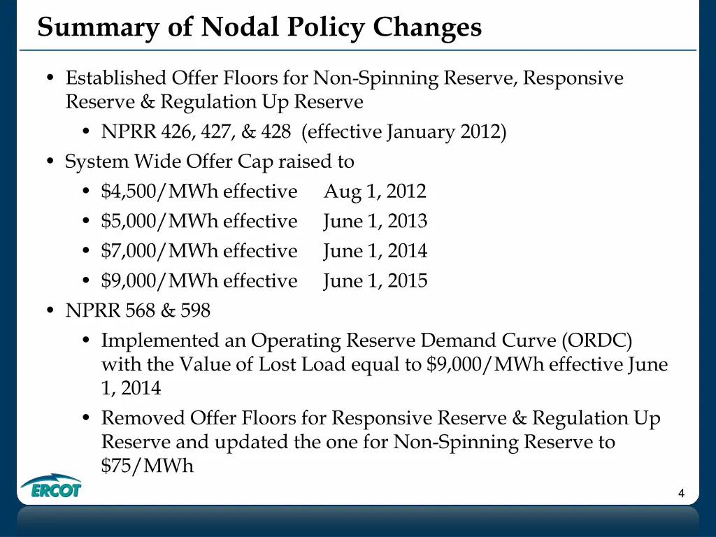 summary of nodal policy changes
