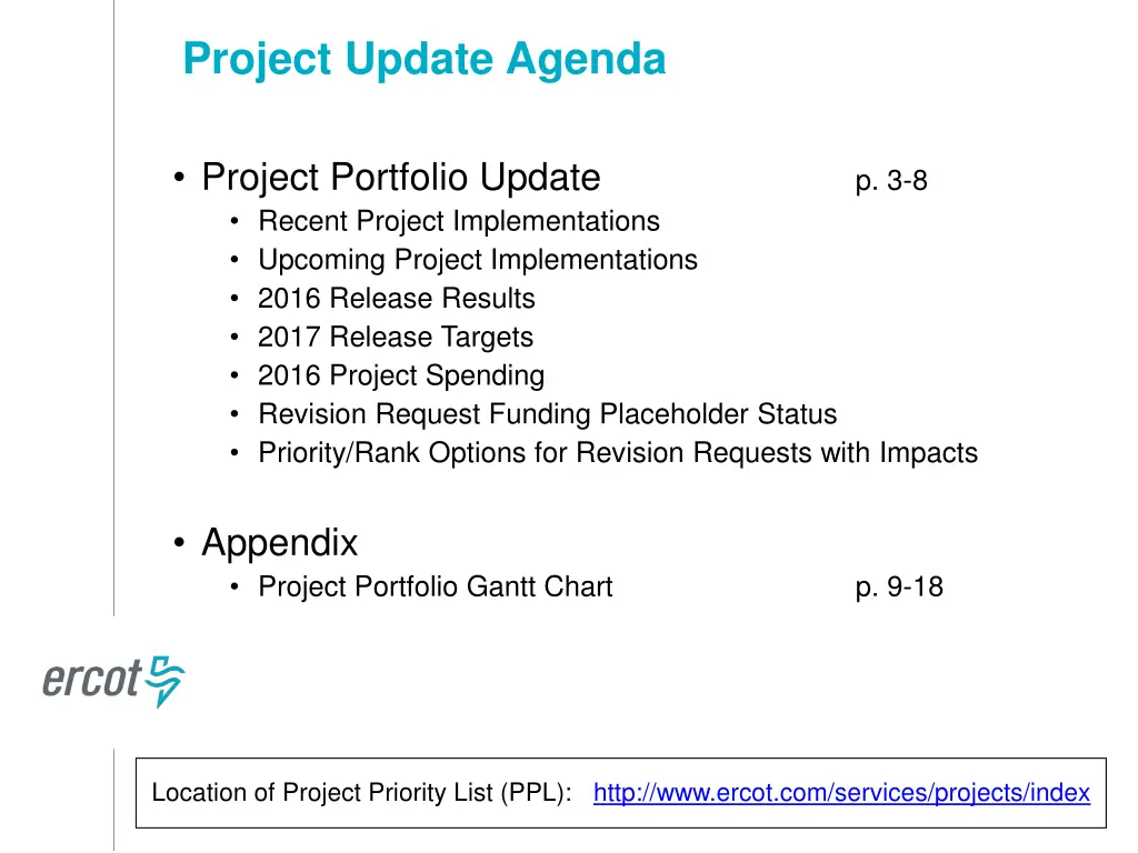 project update agenda