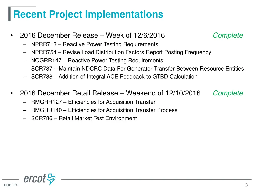 recent project implementations