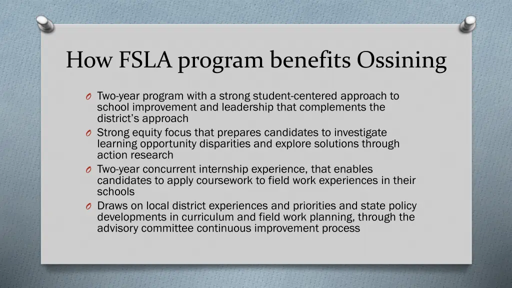 how fsla program benefits ossining