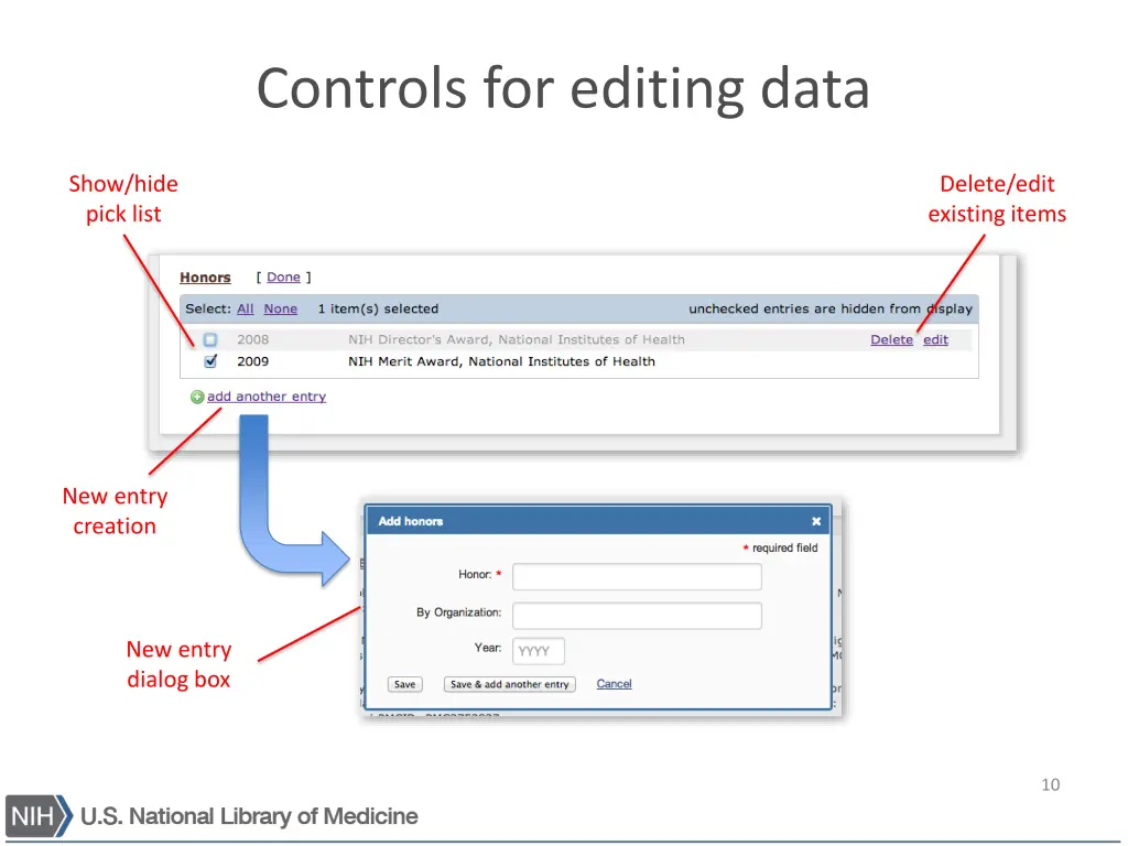 controls for editing data