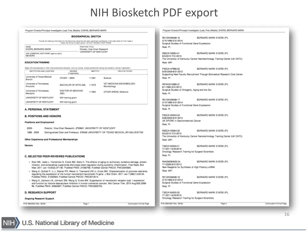 nih biosketch pdf export