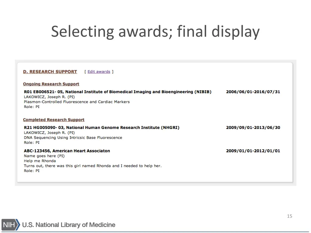 selecting awards final display