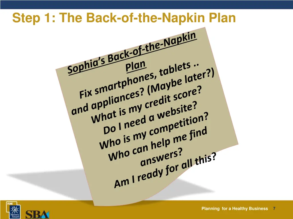 step 1 the back of the napkin plan