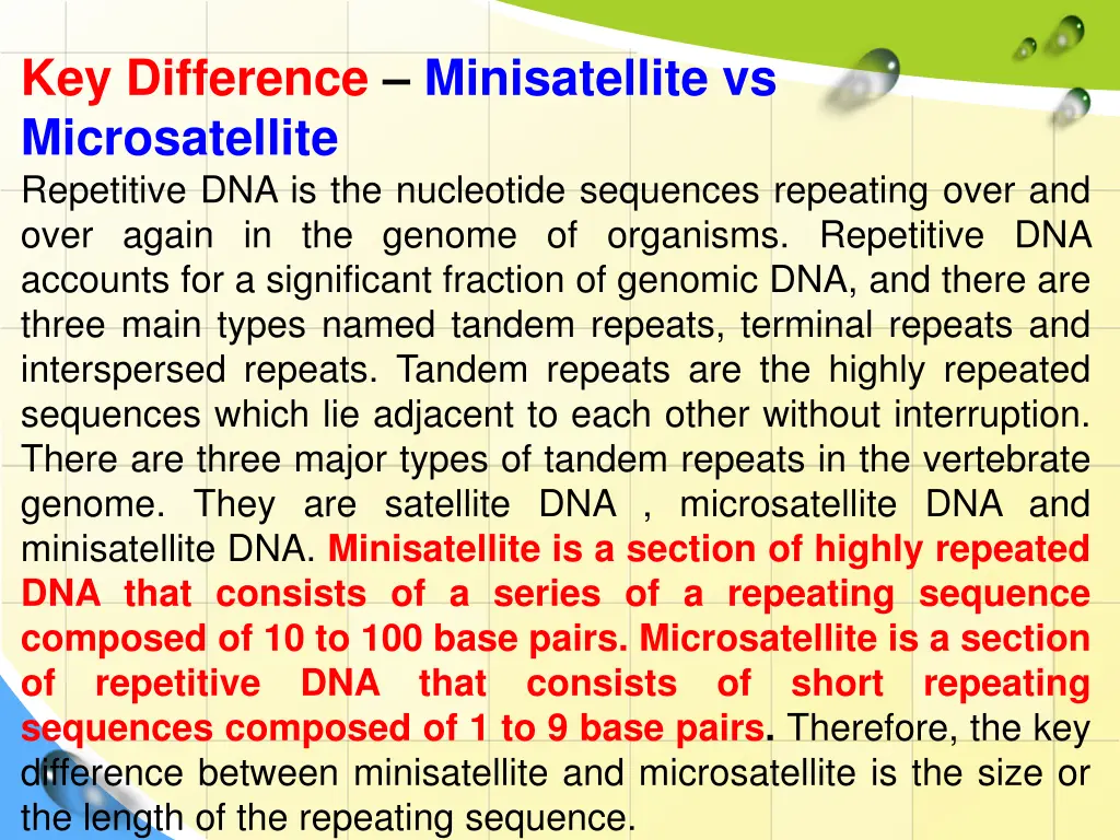 key difference minisatellite vs microsatellite