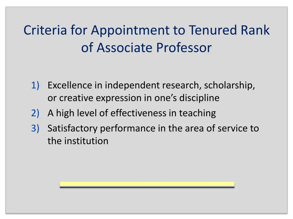 criteria for appointment to tenured rank