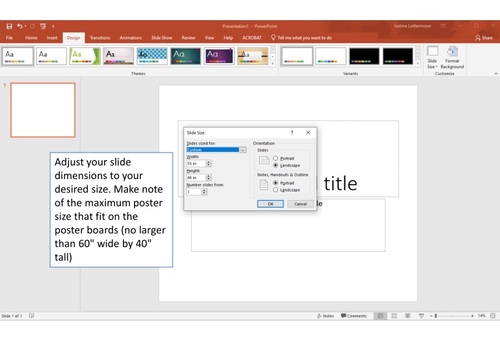 adjust your slide dimensions to your desired size