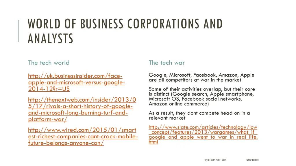 world of business corporations and analysts