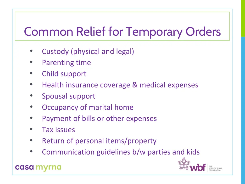 common relief for temporary orders