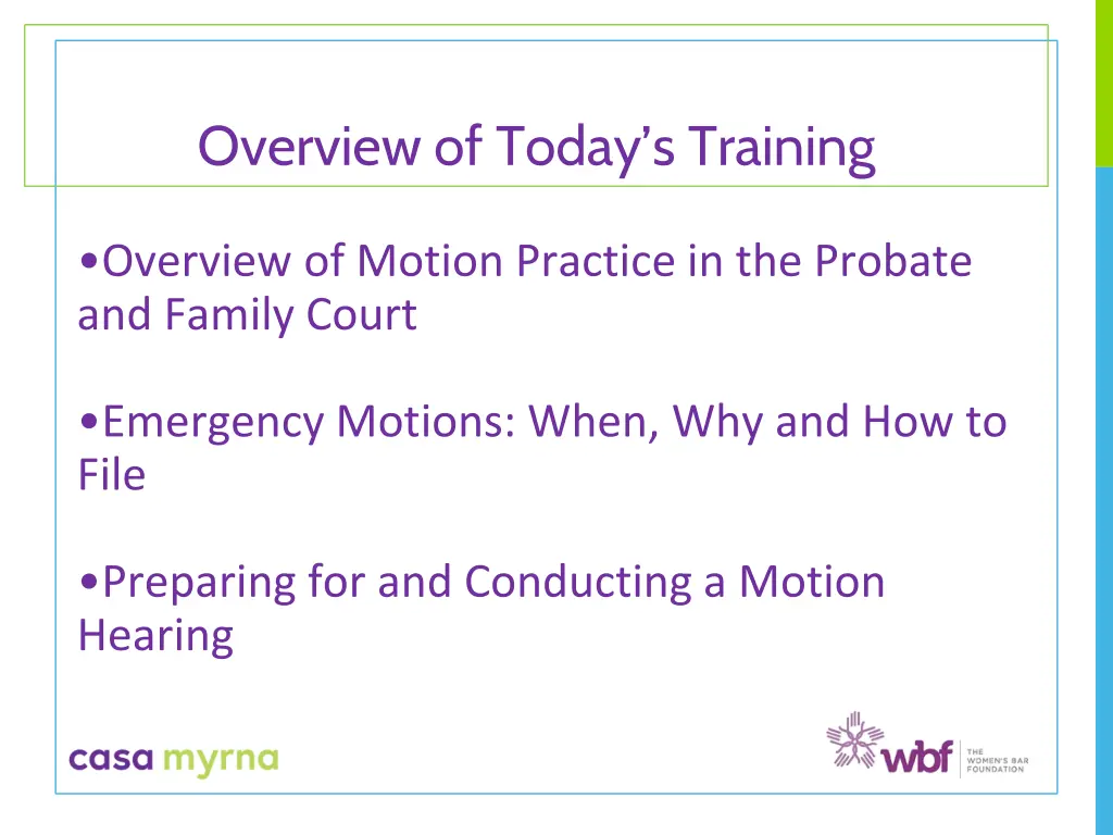 overview of today s training