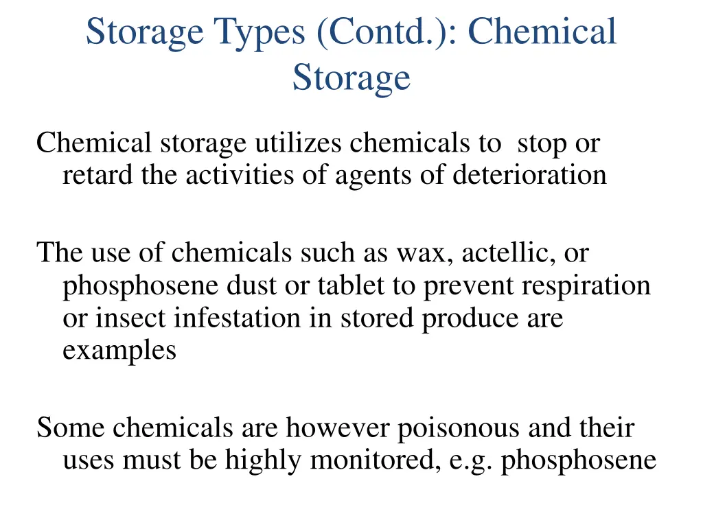 storage types contd chemical storage