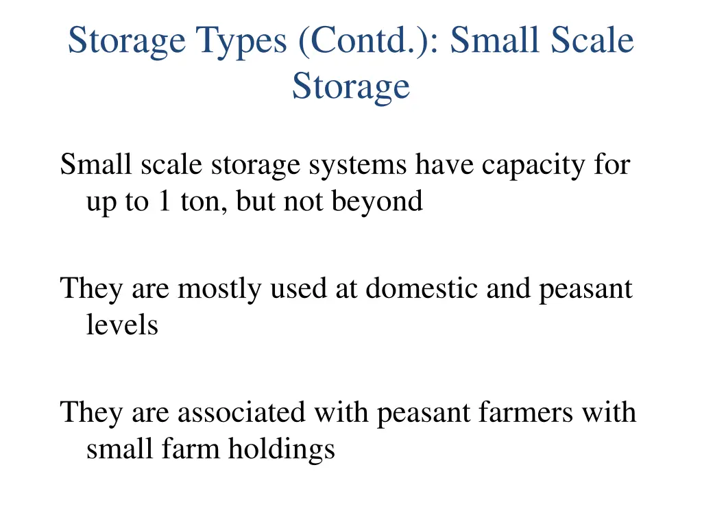 storage types contd small scale storage