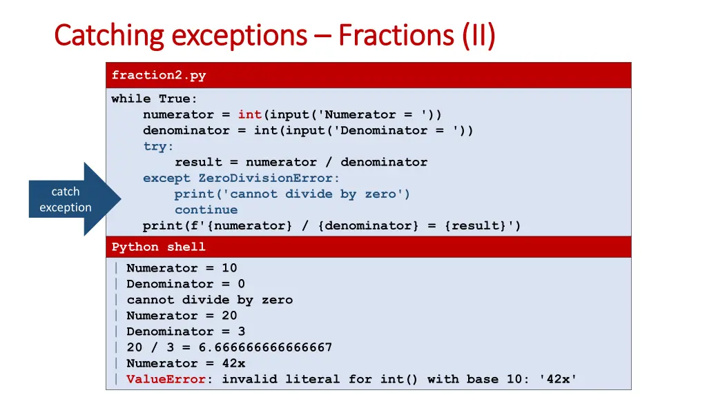 catching catching exceptions exceptions fractions 1