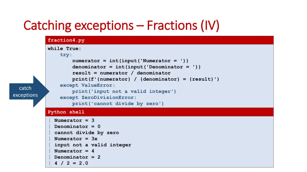 catching catching exceptions exceptions fractions 3