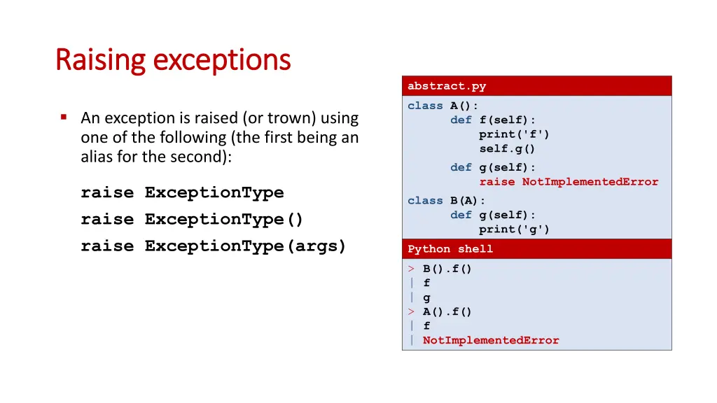 raising exceptions raising exceptions