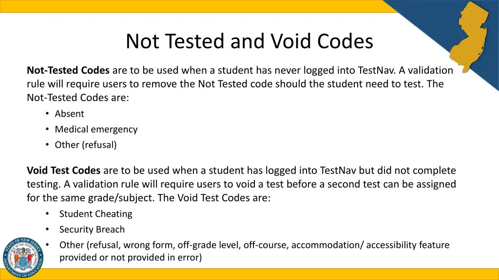 not tested and void codes
