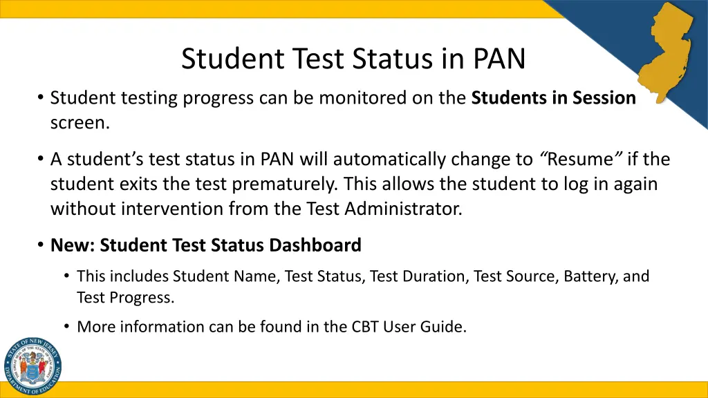 student test status in pan student testing
