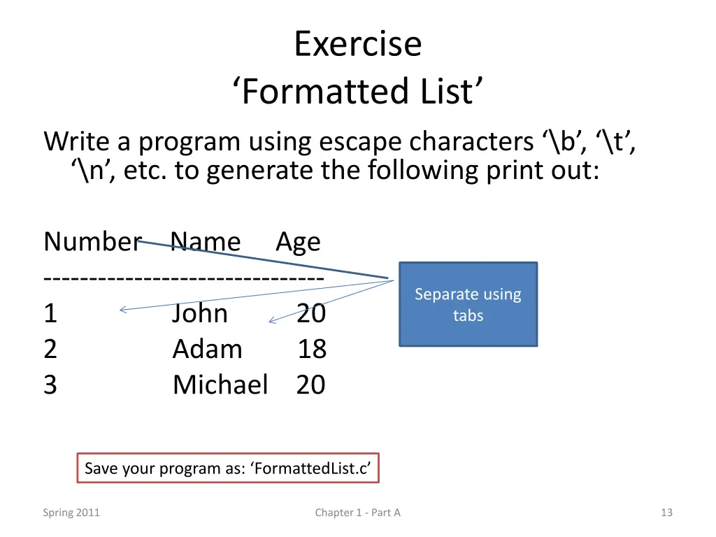 exercise formatted list