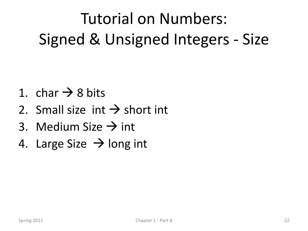 tutorial on numbers signed unsigned integers size