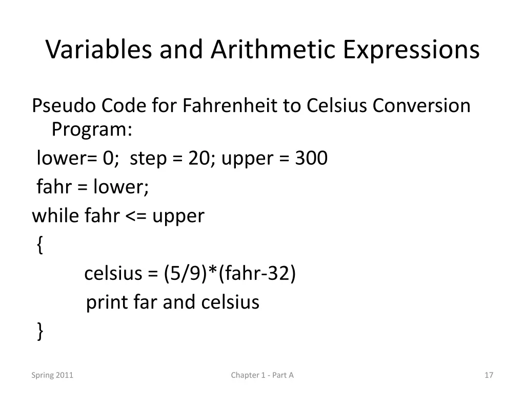 variables and arithmetic expressions 1