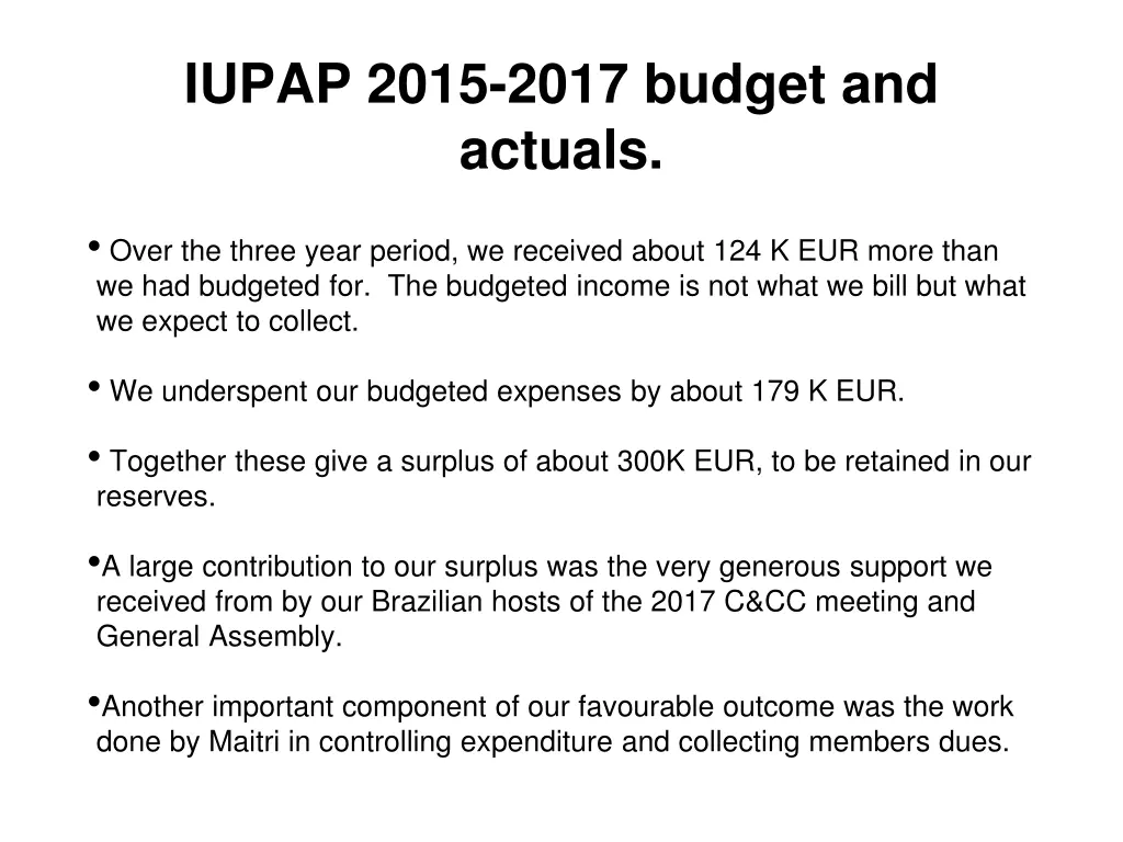 iupap 2015 2017 budget and actuals