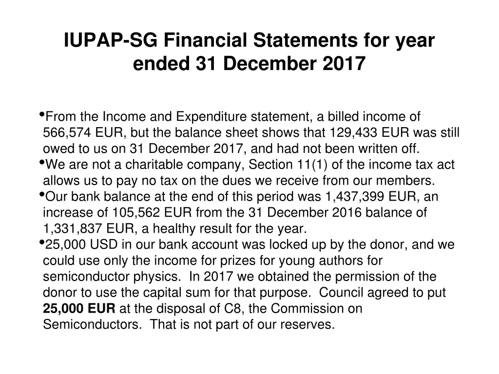 iupap sg financial statements for year ended