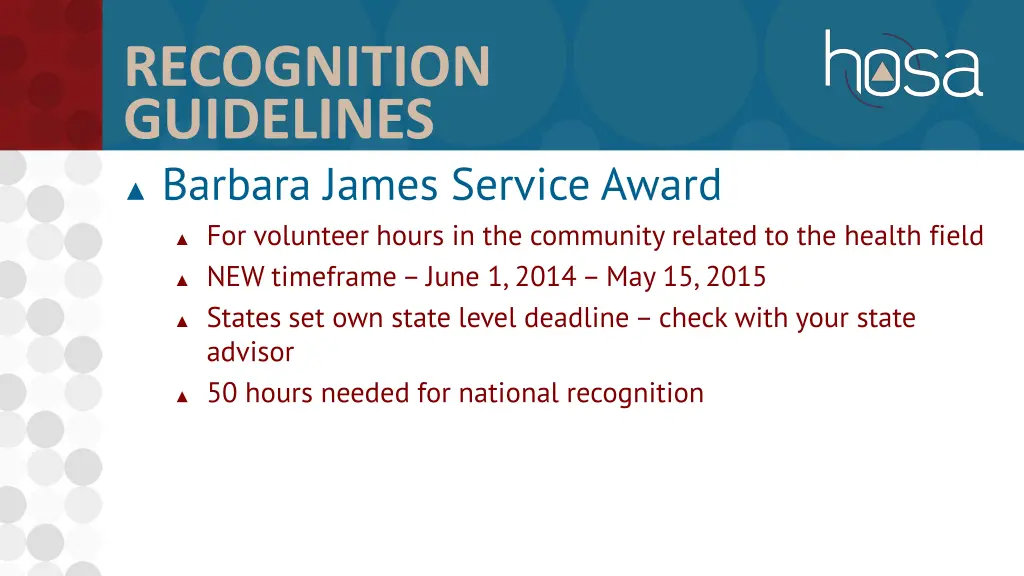 recognition guidelines barbara james service