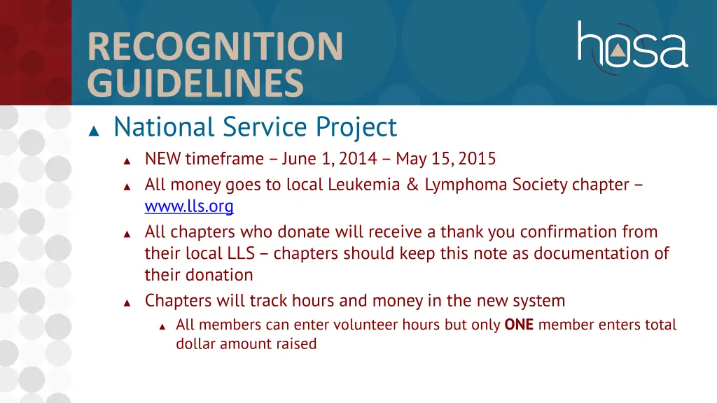 recognition guidelines national service project