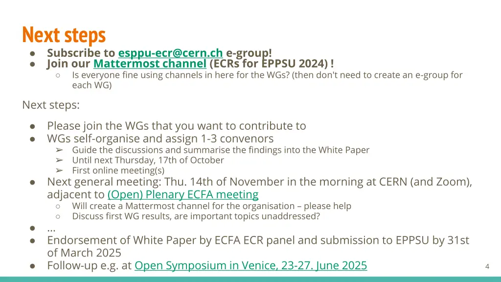 next steps subscribe to esppu ecr@cern ch e group